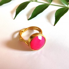 Fuchsia chalcedony silver gold plated ring